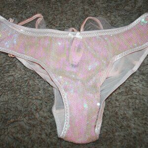 Victoria's Secret Sexy Cheekini Ruffled Sequins Panty Small Pink Sheer Pole